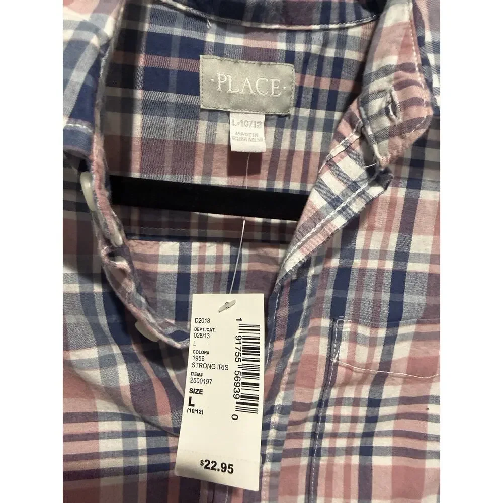Two Children's Place Button Up Dress Shirts Tops Size 10/12 Preppy 100% Cotton